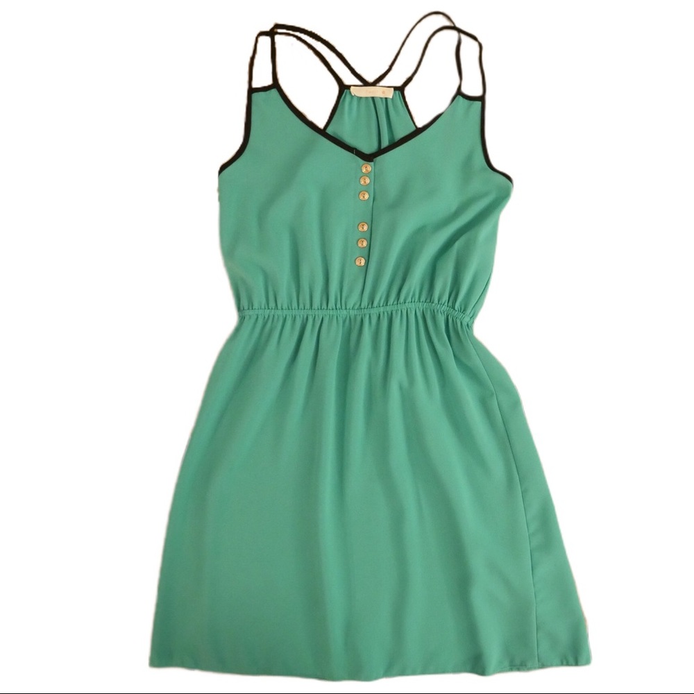 PEARL V-neck Spaghetti-strap Emerald Sundress EUC